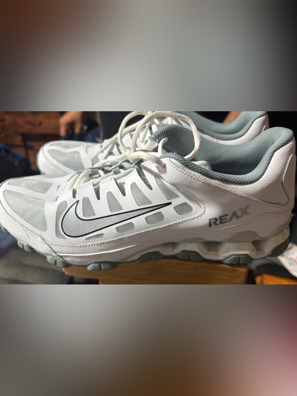 Nike White and Light Gray Reax Men's Running Sneakers